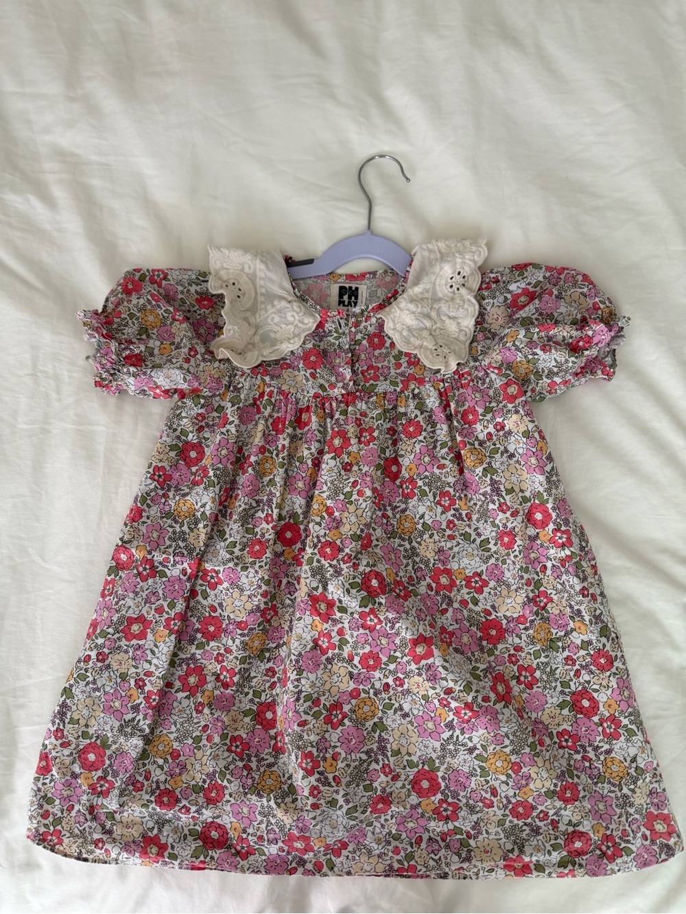 Girls Pink Floral Dress with Lace Collar